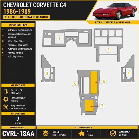 Chevrolet Corvette C4 1986-1989 3D Cockpit Dekor Interieurleisten Set Full Set / as shown in product diagram-teilig