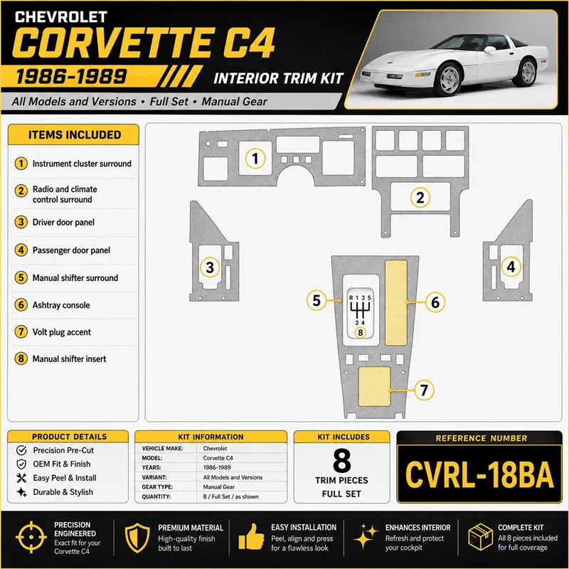 Chevrolet Corvette C4 1986-1989 3D Cockpit Dekor Interieurleisten Set Full Set / as shown in product diagram-teilig