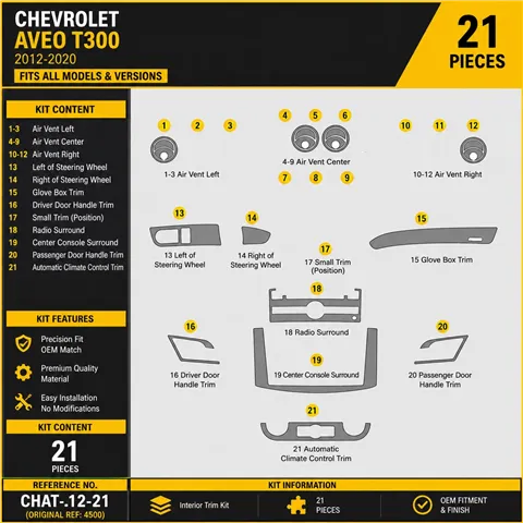 Chevrolet Aveo 2006-heute 3D Cockpit Dekor Interieurleisten Set 21-teilig