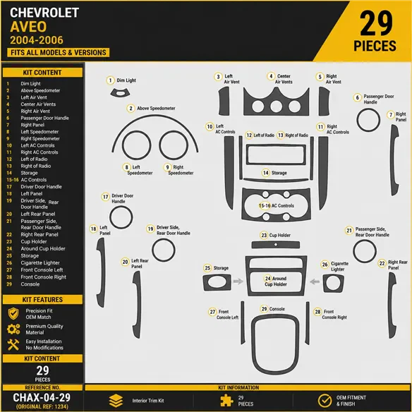 Chevrolet Aveo 2004-2006 3D Cockpit Dekor Interieurleisten Set 29-teilig