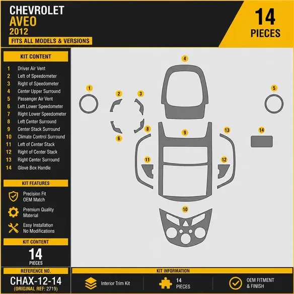 Chevrolet Aveo 2012 3D Cockpit Dekor Interieurleisten Set 14-teilig