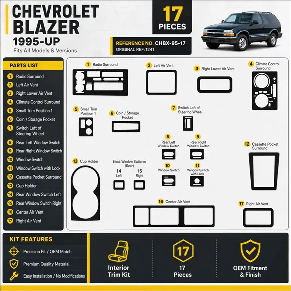 Chevrolet Blazer 1995-heute 3D Cockpit Dekor Interieurleisten Set 17-teilig