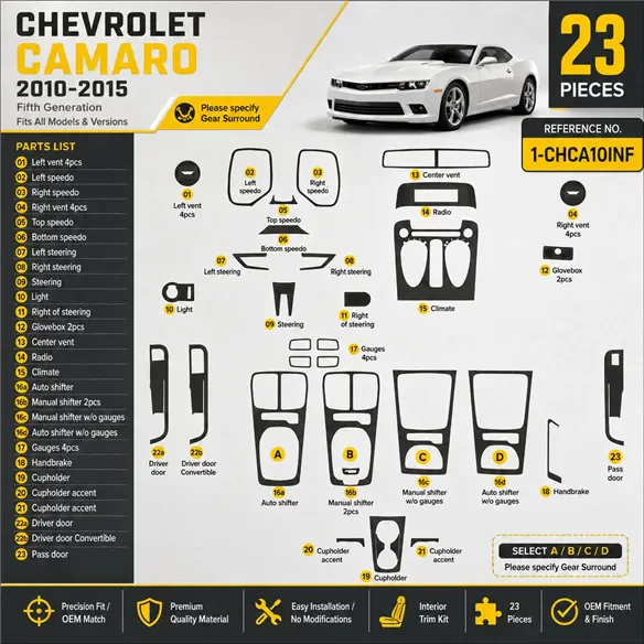 Chevrolet Camaro 2010-2015 3D Cockpit Dekor Interieurleisten Set 23-teilig