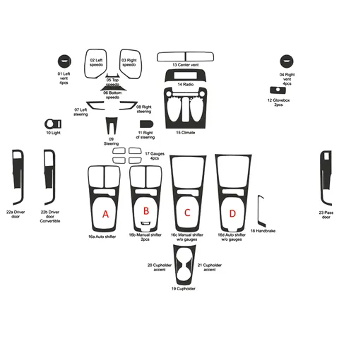 Chevrolet Camaro 2010-2015 3D Cockpit Dekor Interieurleisten Set 23-teilig 2