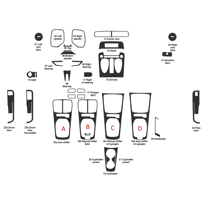 Chevrolet Camaro 2010-2015 3D Cockpit Dekor Interieurleisten Set 23-teilig