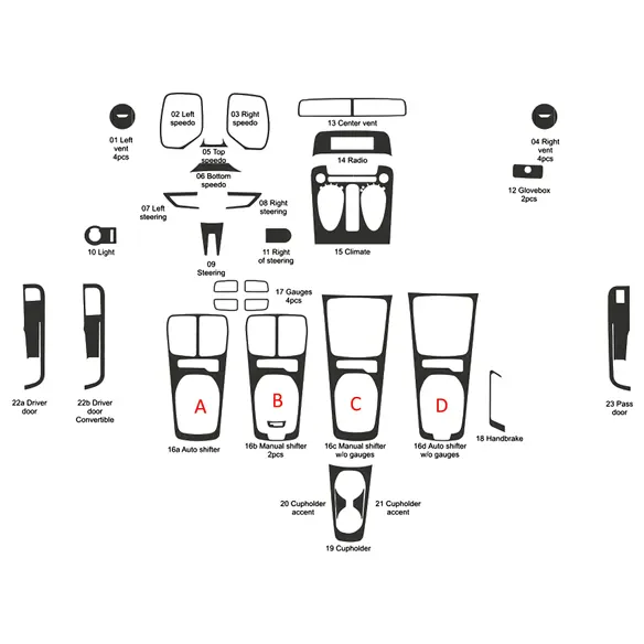 Chevrolet Camaro 2010-2015 3D Cockpit Dekor Interieurleisten Set 23-teilig