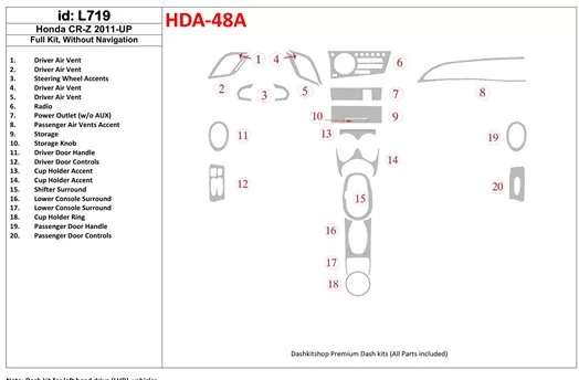 Honda CR-Z 2011-UP Voll Satz Without NAVI BD innenausstattung armaturendekor cockpit dekor - 1- Cockpit Dekor Innenraum Honda CR-Z 2011-UP Voll Satz Without NAVI BD innenausstattung armaturendekor cockpit dekor - 1- Cockpit Dekor Innenraum