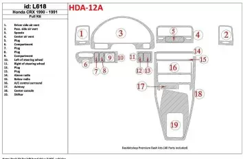 Honda CRX 1990-1991 Voll Satz, 19 Parts set BD innenausstattung armaturendekor cockpit dekor