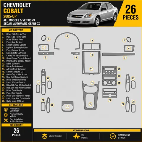 Chevrolet Cobalt 2005-heute 3D Cockpit Dekor Interieurleisten Set As shown in product diagram-teilig