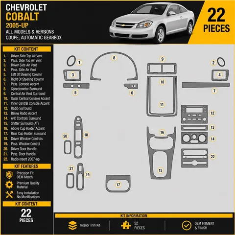 Chevrolet Cobalt 2005-heute 3D Cockpit Dekor Interieurleisten Set As shown in product diagram-teilig