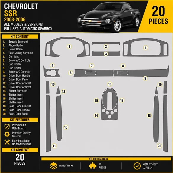 Chevrolet SSR 2003-2006 3D Cockpit Dekor Interieurleisten Set Full Set / as shown in product diagram-teilig