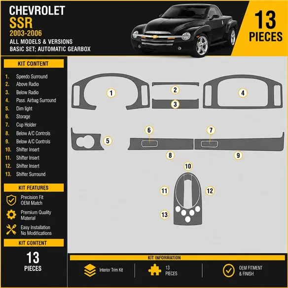 Chevrolet SSR 2003-2006 3D Cockpit Dekor Interieurleisten Set Basic Set / as shown in product diagram-teilig