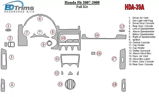 Honda Fit 2007-2008 Voll Satz BD innenausstattung armaturendekor cockpit dekor - 1- Cockpit Dekor Innenraum