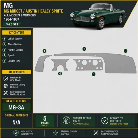 MG Midget/Austin Healey Sprite 1964-1967 3D Cockpit Dekor Interieurleisten Set Full Set / as shown in product diagram-teilig 2