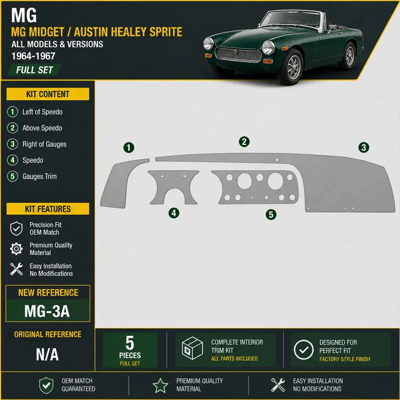 MG Midget/Austin Healey Sprite 1964-1967 3D Cockpit Dekor Interieurleisten Set Full Set / as shown in product diagram-teilig