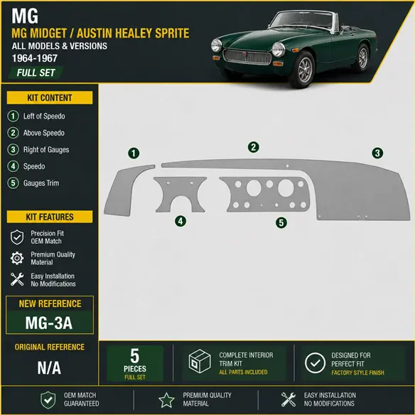 MG Midget/Austin Healey Sprite 1964-1967 3D Cockpit Dekor Interieurleisten Set Full Set / as shown in product diagram-teilig