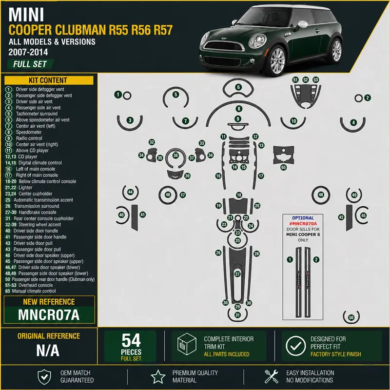 Mini Cooper Clubman R55 R56 R57 2007-2014 3D Cockpit Dekor Interieurleisten Set 57-teilig