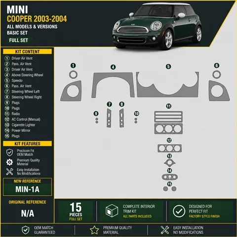 Mini Cooper 2003-2004 3D Cockpit Dekor Interieurleisten Set Full Set / as shown in product diagram-teilig