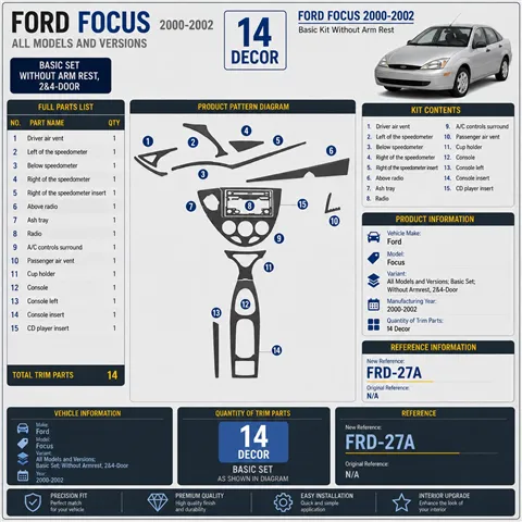Ford Focus 2000-2002 3D Cockpit Dekor Interieurleisten Set 14-teilig