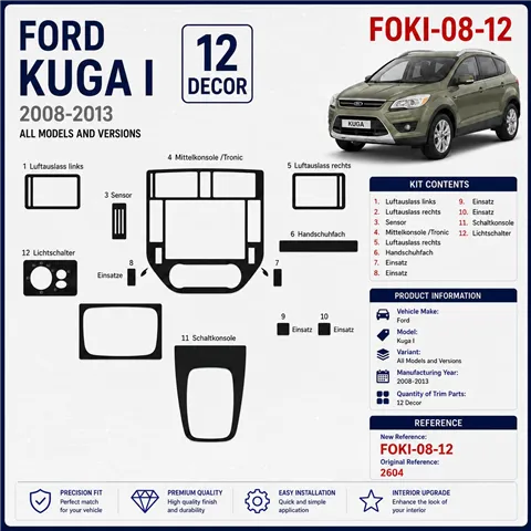 Ford Kuga I 2008-2013 3D Cockpit Dekor Interieurleisten Set 12-teilig 2