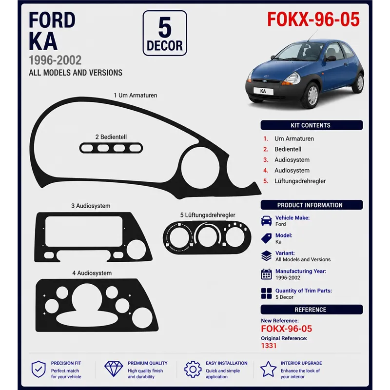 Ford Ka 1996-2002 3D Cockpit Dekor Interieurleisten Set 5-teilig