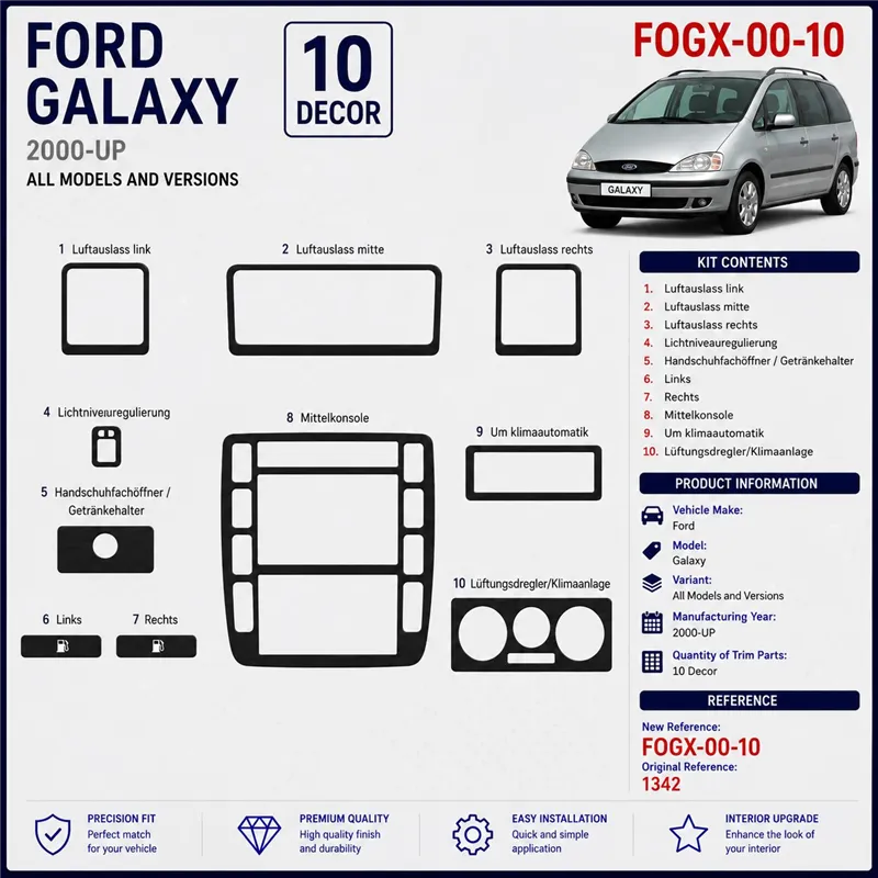 Ford Galaxi 2000-heute 3D Cockpit Dekor Interieurleisten Set 10-teilig