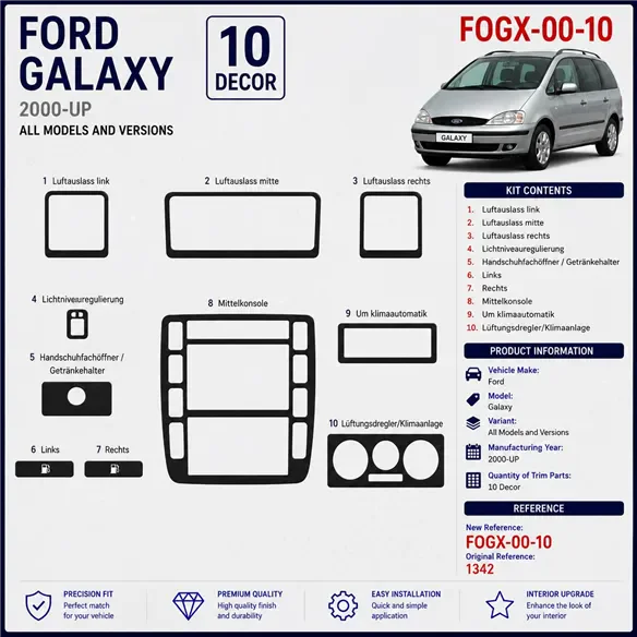 Ford Galaxi 2000-heute 3D Cockpit Dekor Interieurleisten Set 10-teilig