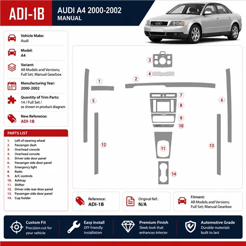 Audi A4 2000-2001 3D Cockpit Dekor Interieurleisten Set Full Set / as shown in product diagram-teilig