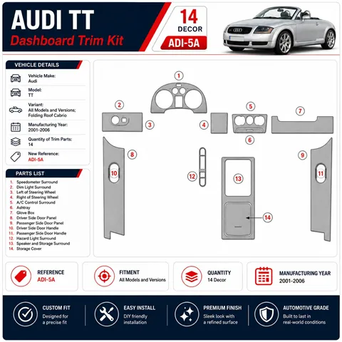 Audi TT 2001-2006 Faltverdeck Cabrio 3D Armaturenbrett-Dekor-Set, 14 Teile 2