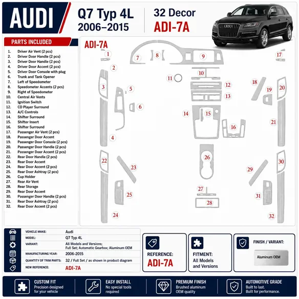 Audi Q7 2007-heute 3D Cockpit Dekor Interieurleisten Set Full Set / as shown in product diagram-teilig