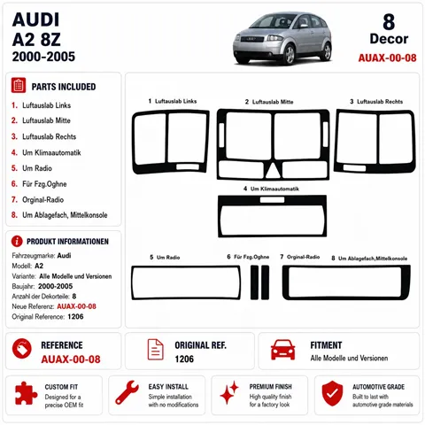 Audi A2 2000-2005 3D Armaturenbrett-Dekor-Set, 8 Teile 2