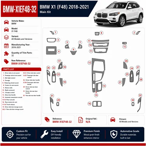 BMW X1 F48 2018-2021 3D Cockpit Dekor Interieurleisten Set 32-teilig