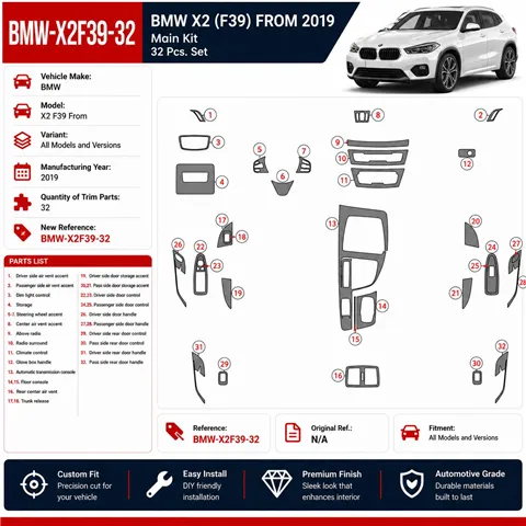 BMW X2 F39 From 2019 3D Cockpit Dekor Interieurleisten Set 32-teilig