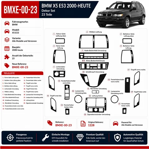 BMW X5 E53 2000-heute 3D Cockpit Dekor Interieurleisten Set 23-teilig