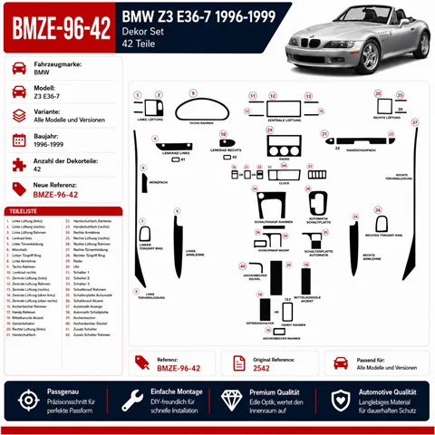 BMW Z3 E36-7 1996-1999 3D Cockpit Dekor Interieurleisten Set 42-teilig