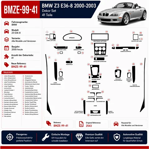 BMW Z3 E36-8 1999-heute 3D Cockpit Dekor Interieurleisten Set 41-teilig