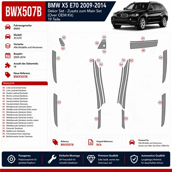 BMW X5 E70 2009-2014 3D Cockpit Dekor Interieurleisten Set 19-teilig