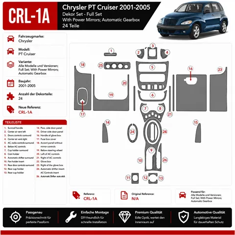 Chrysler PT Cruiser 2001-2005 3D Cockpit Dekor Interieurleisten Set 24-teilig