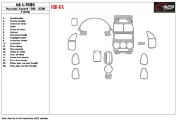 Hyundai Accent 2000-2000 Voll Satz, 18 Parts set BD innenausstattung armaturendekor cockpit dekor