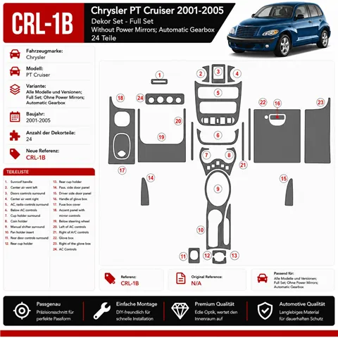 Chrysler PT Cruiser 2001-2005 3D Cockpit Dekor Interieurleisten Set 24-teilig