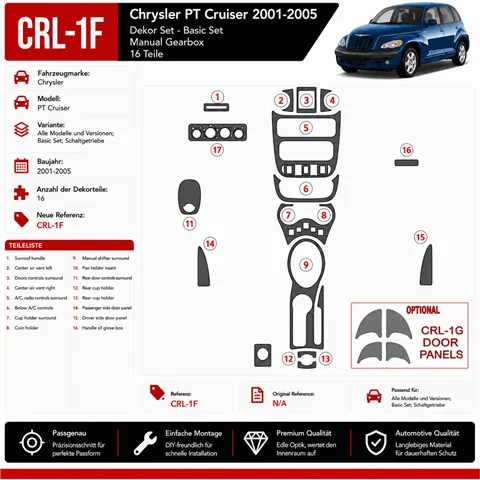 Chrysler PT Cruiser 2001-2005 3D Cockpit Dekor Interieurleisten Set 16-teilig