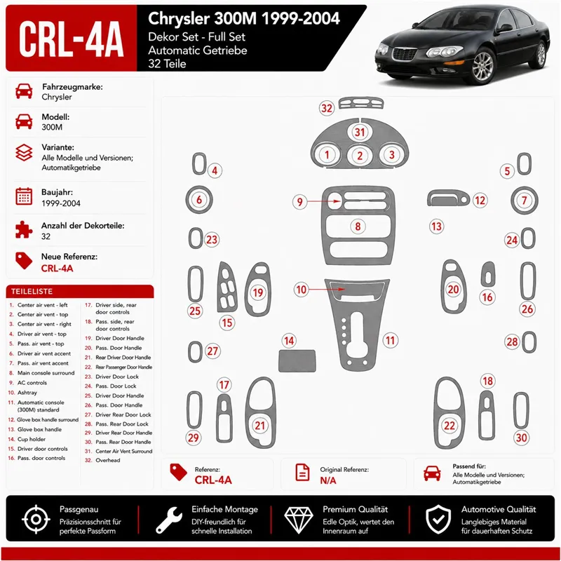 Chrysler 300M 1999-heute 3D Cockpit Dekor Interieurleisten Set As shown in product diagram-teilig