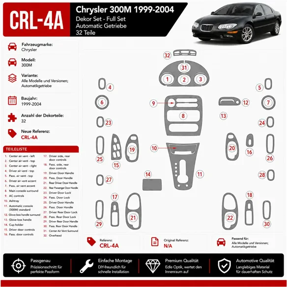 Chrysler 300M 1999-heute 3D Cockpit Dekor Interieurleisten Set As shown in product diagram-teilig