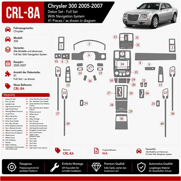 Chrysler 300 2005-2007 3D Cockpit Dekor Interieurleisten Set Full Set / as shown in product diagram-teilig
