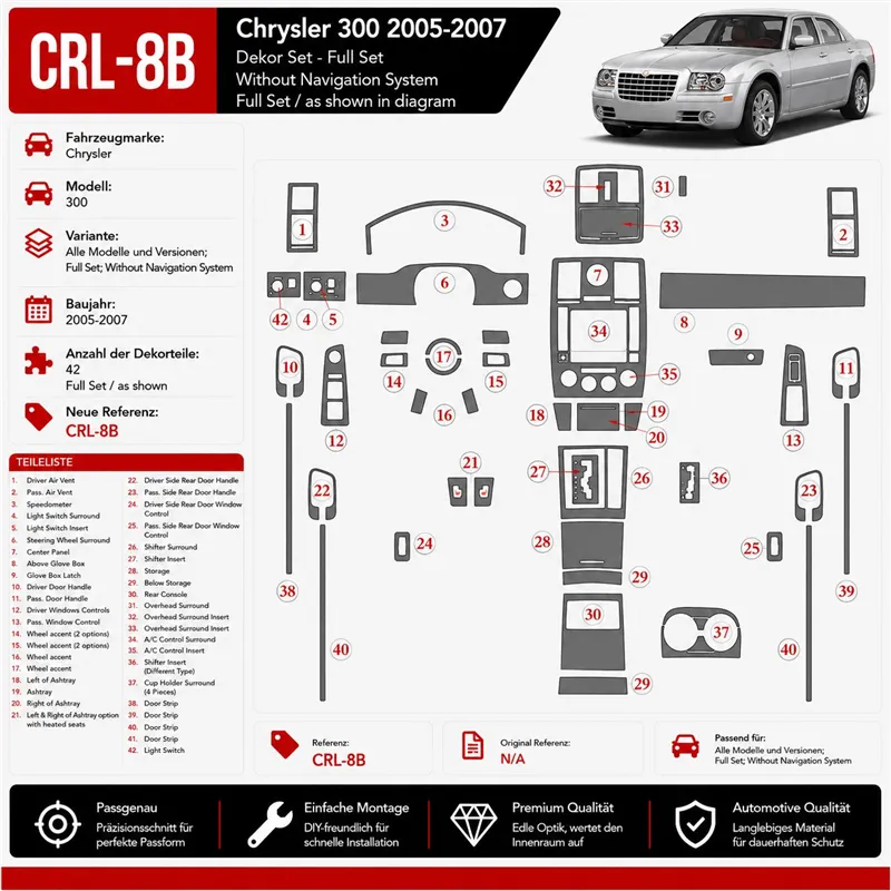 Chrysler 300 2005-2007 3D Cockpit Dekor Interieurleisten Set Full Set / as shown in product diagram-teilig