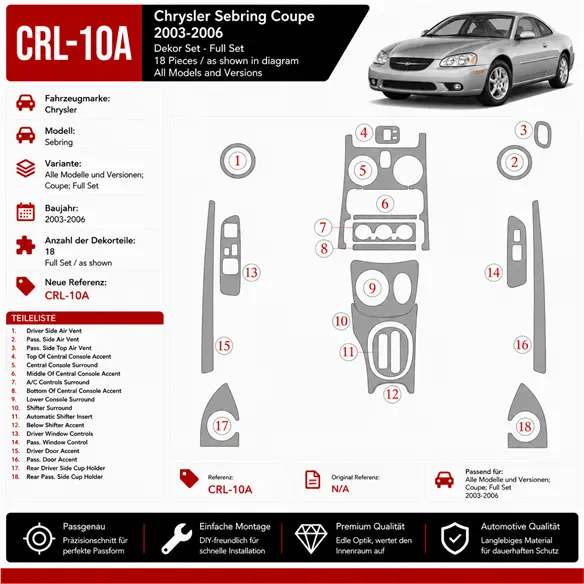 Chrysler Sebring 2003-2006 3D Cockpit Dekor Interieurleisten Set Full Set / as shown in product diagram-teilig