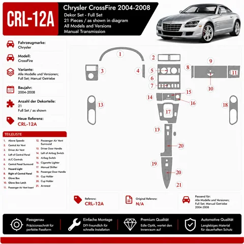 Chrysler CrossFire 2004-heute 3D Cockpit Dekor Interieurleisten Set Full Set / as shown in product diagram-teilig