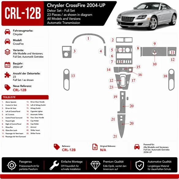 Chrysler CrossFire 2004-heute 3D Cockpit Dekor Interieurleisten Set Full Set / as shown in product diagram-teilig