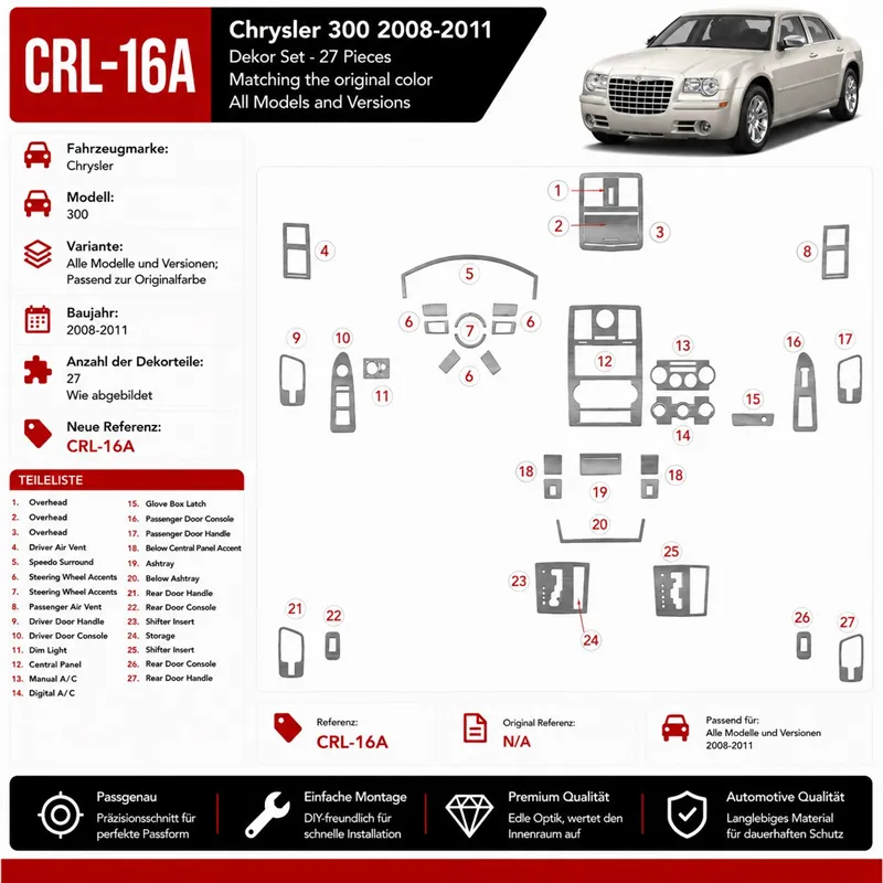 Chrysler 300 2008-heute 3D Cockpit Dekor Interieurleisten Set As shown in product diagram-teilig