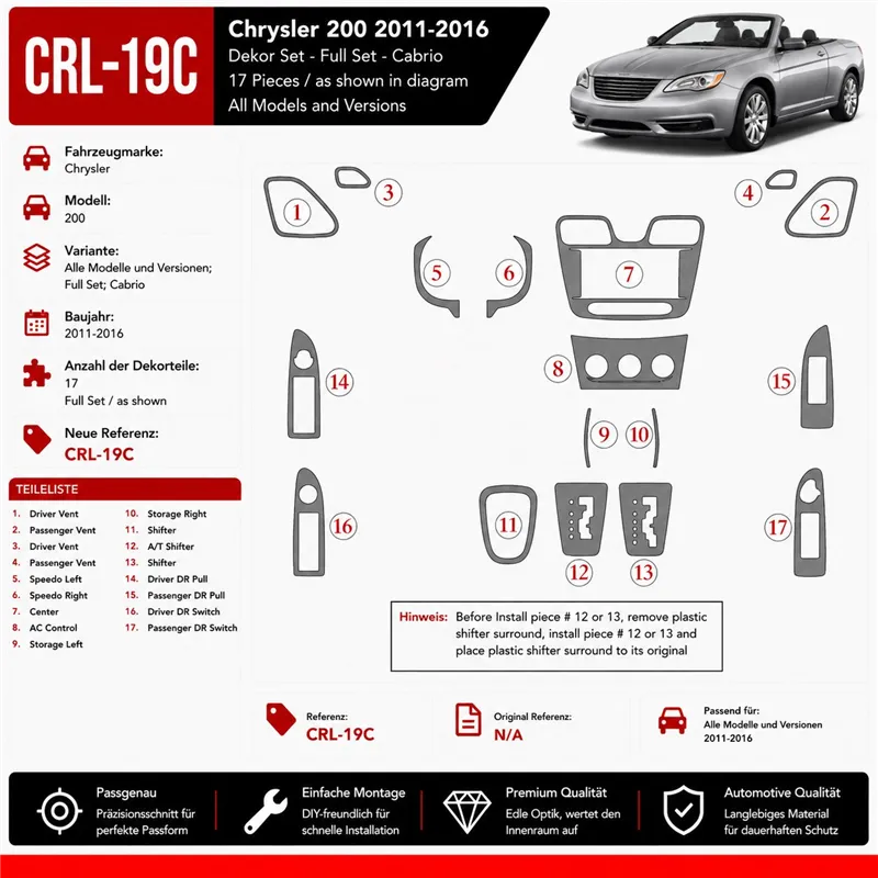Chrysler 200 2011-heute 3D Cockpit Dekor Interieurleisten Set Full Set / as shown in product diagram-teilig